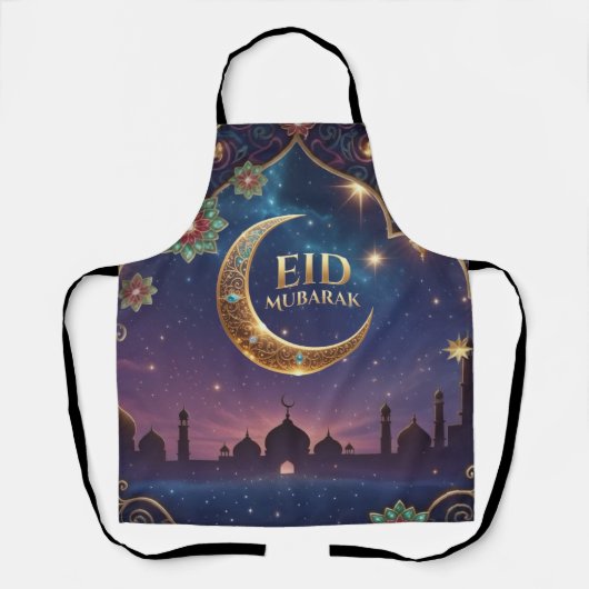 Eid Al Adha Feier Goldener Mond Sterne Schürze (Vorderseite)