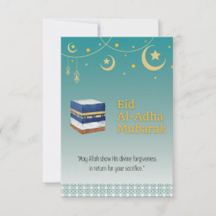 Eid Al-Adha Mubarak Card in Blau und Ka'bah Image Einladung