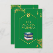 Eid Al-Adha Mubarak Card in Green und Ka'bah Image Dankeskarte (Vorne/Hinten)