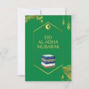 Eid Al-Adha Mubarak Card in Green und Ka'bah Image Dankeskarte