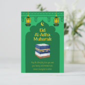 Eid Al-Adha Mubarak Card in Green und Ka'bah Image Einladung (Stehend Vorderseite)