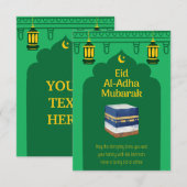Eid Al-Adha Mubarak Card in Green und Ka'bah Image Einladung (Vorne/Hinten)