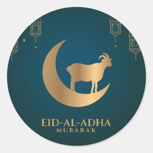 Eid al Adha Mubarak Happy Eid Golden Goat Crescent Runder Aufkleber (Vorderseite)