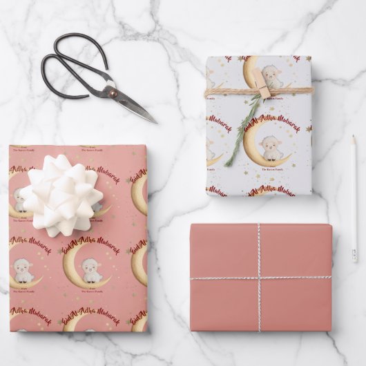 Eid Al-Adha Mubarak Pink Geschenkpapier Set (Vorderseite)