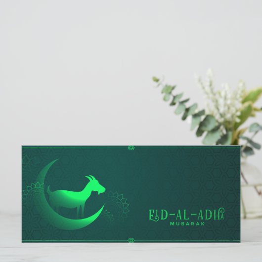 Eid al Adha Mubarak Ziege Crescent Green Pattern Karte (Stehend Vorderseite)