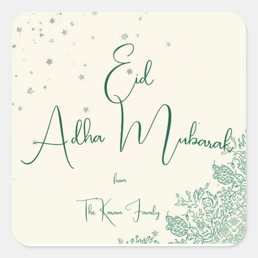 Eid Al Adha Personalized Eid Mubarak  Quadratischer Aufkleber (Vorderseite)