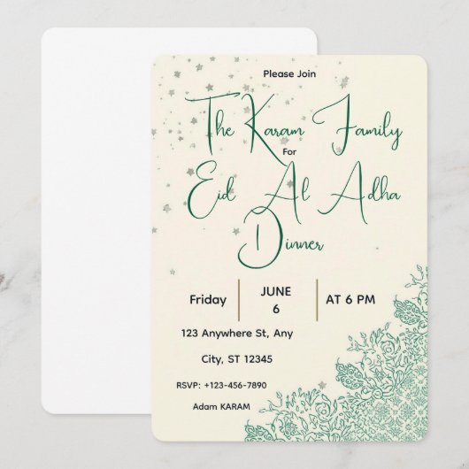 Eid  Al Adha Sage Green Dinner  Einladung (Vorne/Hinten)