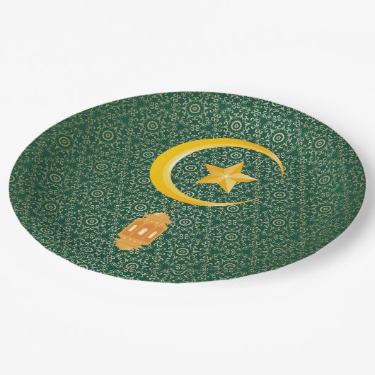 Eid al Fitr Mubarak Ramadan Kareem Moon Star Pappteller (Schrägansicht)