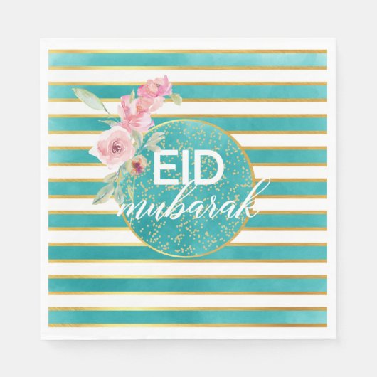 Eid Aquamarin und Gold Napkin Serviette (Vorderseite)