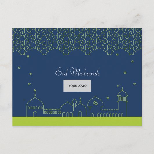 Eid Corporate Postcard - Blue & Green Einladungspostkarte (Vorderseite)