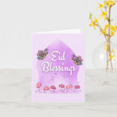 Eid Fitr Adha Blessing Butterflies Pink Karte (Gelbe Blume)