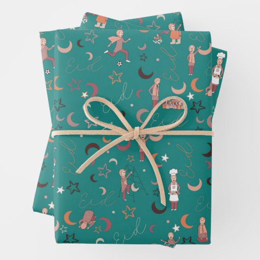Eid Gift Wrapping Paper Sheets,19" x 29", Set 3 Geschenkpapier Set (Beispiel)