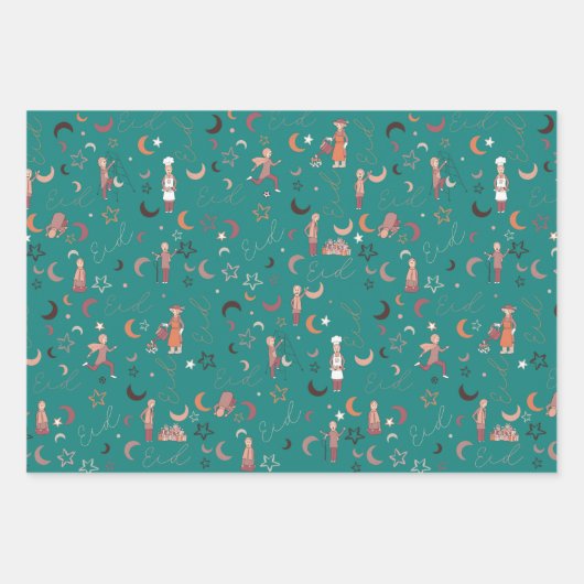 Eid Gift Wrapping Paper Sheets,19" x 29", Set 3 Geschenkpapier Set (Vorderseite 3)