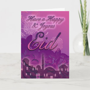 Eid Karte, glückliches und freudiges Eid, lila Feiertagskarte