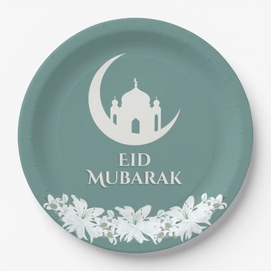 Eid Mubarak 1447 Hijri Crescent Moschee Design Pappteller (Vorderseite)