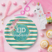 Eid Mubarak Aquamarin Gold Floral Plate Pappteller (Party)