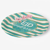 Eid Mubarak Aquamarin Gold Floral Plate Pappteller (Schrägansicht)