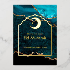 Eid Mubarak Aquamarin - Türkis und Gold Agate Folien Feiertagskarte