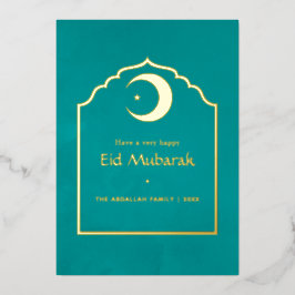 Eid Mubarak Aquamarine und Gold Fossiliday Card Folien Feiertagskarte