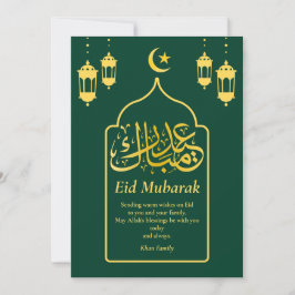 Eid Mubarak Arabisch Elegant Modernes Green Gold Feiertagskarte