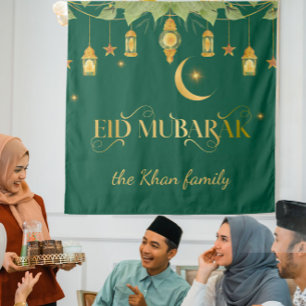 Eid Mubarak Benutzerdefinierte Goldene Grüne Later Wandteppich