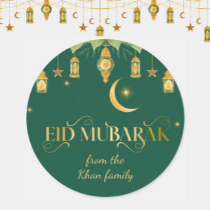 Eid Mubarak Benutzerdefinierter Name Elegant Moder Runder Aufkleber