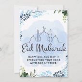 Eid Mubarak Blauer Blumenmoschee Feiertagskarte (Vorderseite)