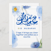 Eid Mubarak Blue Floral Feiertagskarte (Vorne/Hinten)