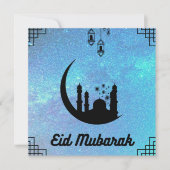 Eid Mubarak Blue Milky in Schwarz Text Note Card Einladung (Vorderseite)