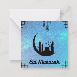 Eid Mubarak Blue Milky in Schwarz Text Note Card Mitteilungskarte