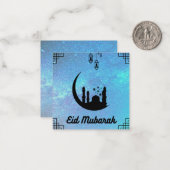 Eid Mubarak Blue Milky in Schwarz Text Note Card Mitteilungskarte (Vorderseite/Rückseite Beispiel)