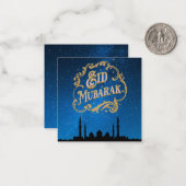 Eid Mubarak Blue Milky Weg in Gold Text Mitteilungskarte (Vorderseite/Rückseite Beispiel)