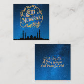 Eid Mubarak Blue Milky Weg in Gold Text Mitteilungskarte (Vorne/Hinten)
