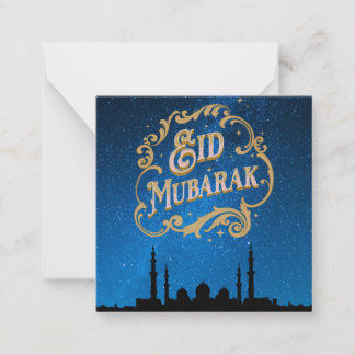 Eid Mubarak Blue Milky Weg in Gold Text Mitteilungskarte