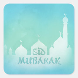 Eid Mubarak Blue Watercolor Moschee - Aufkleber