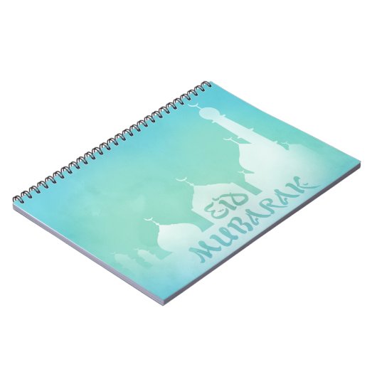 Eid Mubarak Blue Watercolor Moschee - Notebook Notizblock (Linke Seite)