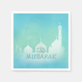 Eid Mubarak Blue Watercolor Moschee - Paper Napkin Serviette