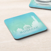 Eid Mubarak Blue Watercolor Moschee Plastic Unters Getränkeuntersetzer (Linke Seite)
