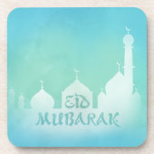 Eid Mubarak Blue Watercolor Moschee Plastic Unters Getränkeuntersetzer (Vorderseite)