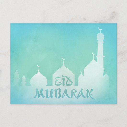 Eid Mubarak Blue Watercolor Moschee - Postkarte (Vorderseite)
