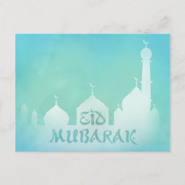 Eid Mubarak Blue Watercolor Moschee - Postkarte