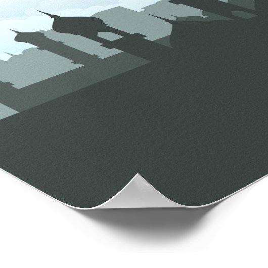 Eid Mubarak Buchstaben mit Moschee und Vögeln Poster (Ecke)