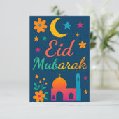 Eid Mubarak - Bunt für Kinder Moschee Blumen Einladung (Stehend Vorderseite)
