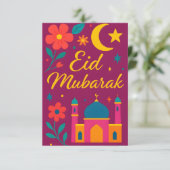 Eid Mubarak - Bunt für Kinder Moschee Blumen Einladung (Stehend Vorderseite)