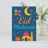 Eid Mubarak - Bunt für Kinder Moschee Blumen Einladung (Stehend Vorderseite)