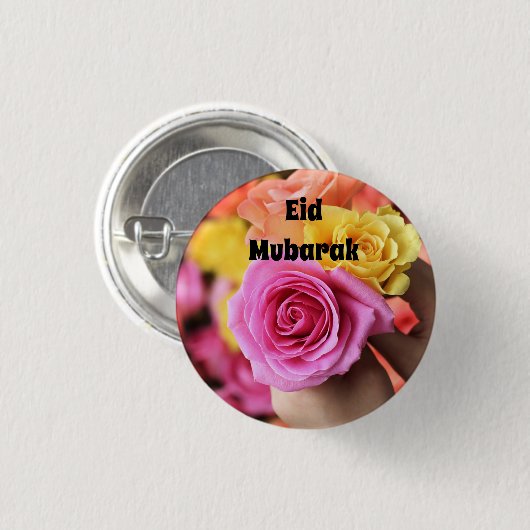 Eid Mubarak bunter Rosenknopf Button (Vorne & Hinten)