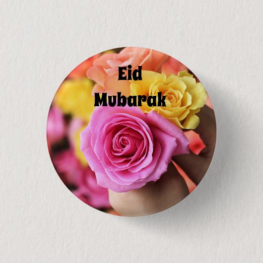 Eid Mubarak bunter Rosenknopf Button (Vorderseite)
