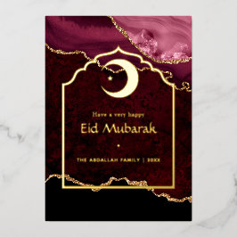 Eid Mubarak Burgundy und Gold Agate Folien Feiertagskarte