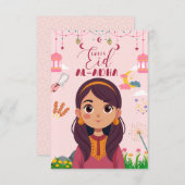 Eid Mubarak Card für Mädchen Einladung (Vorne/Hinten)