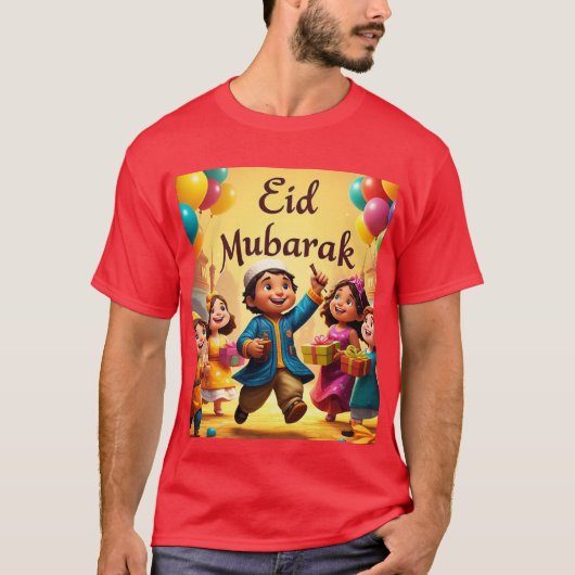 Eid Mubarak Celebration with Brown Red Mens Tshirt (Vorderseite)